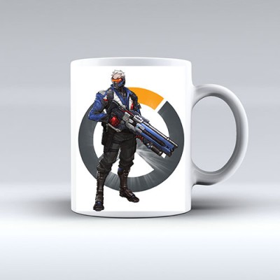 Бяла керамична чаша OVERWATCH - SOLDIER 76 модел 4